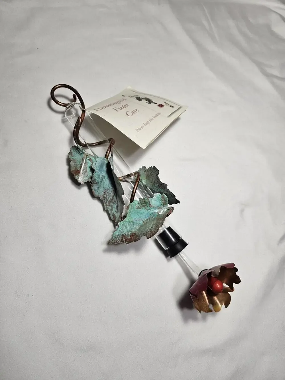 Creative Copper Morning Glory Flower And Leaves Hanging Hummingbird Feeder